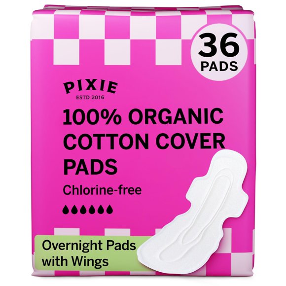 Almohadillas menstruales desechables Pixie de algodón orgánico, 36 unidades