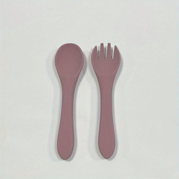 Silicone Baby Feeding Fork And Spoons Set , Silicone Self-feeding Utensil, Toddler Cutlery Kit, BPA-Free Anti-Choking Infant Toddler Children Training Tableware