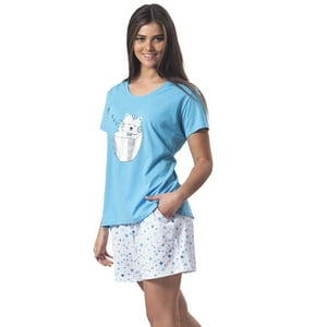 Mon Amour - Pijama Algodón Short Estampado Estrellas, Polera Manga Corta