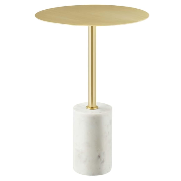 Mesa auxiliar Modway Lyric redonda de latón blanco con base de mármol