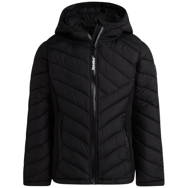 Chaqueta de invierno Reebok para niñas, resistente a la intemperie, con capucha, negra, 7-8