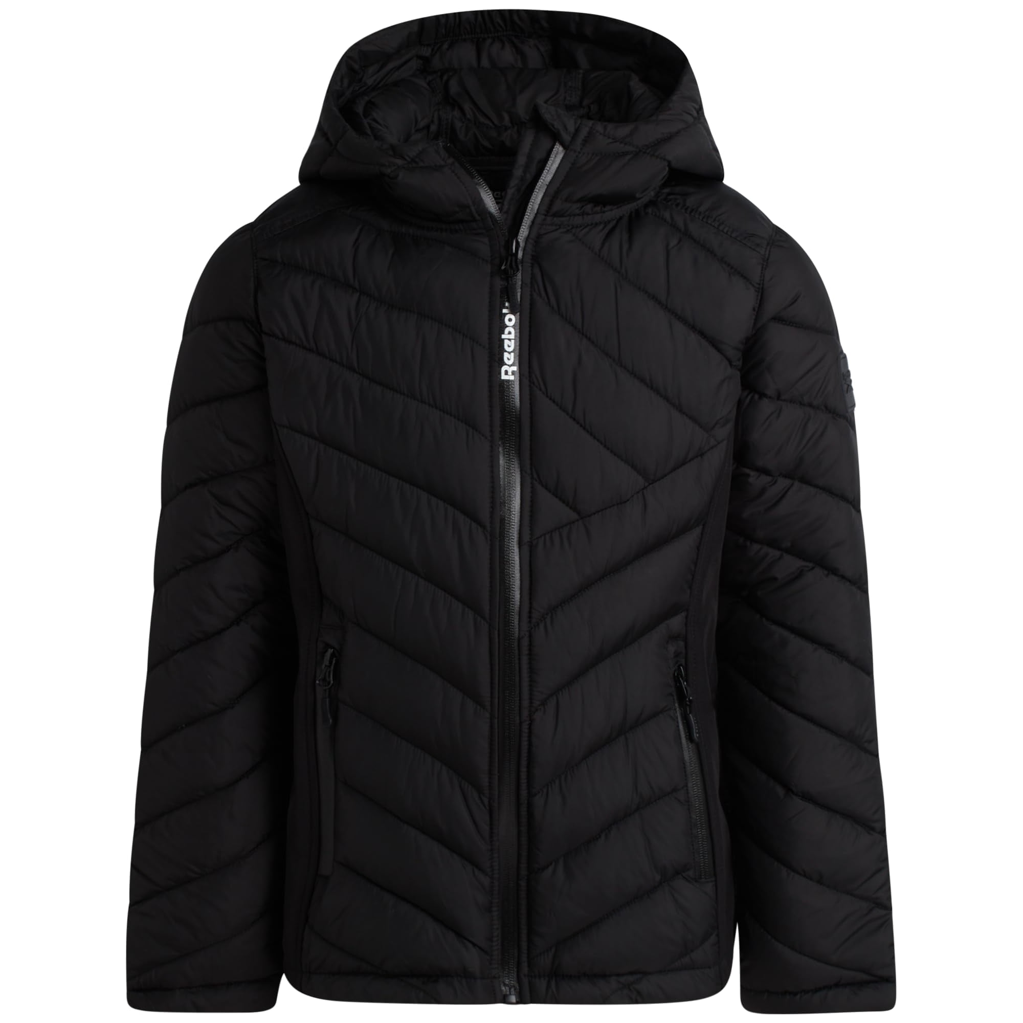 Chaqueta De Invierno Reebok Para Niñas, Resistente A La Intemperie, Con Capucha, Negra, 7-8