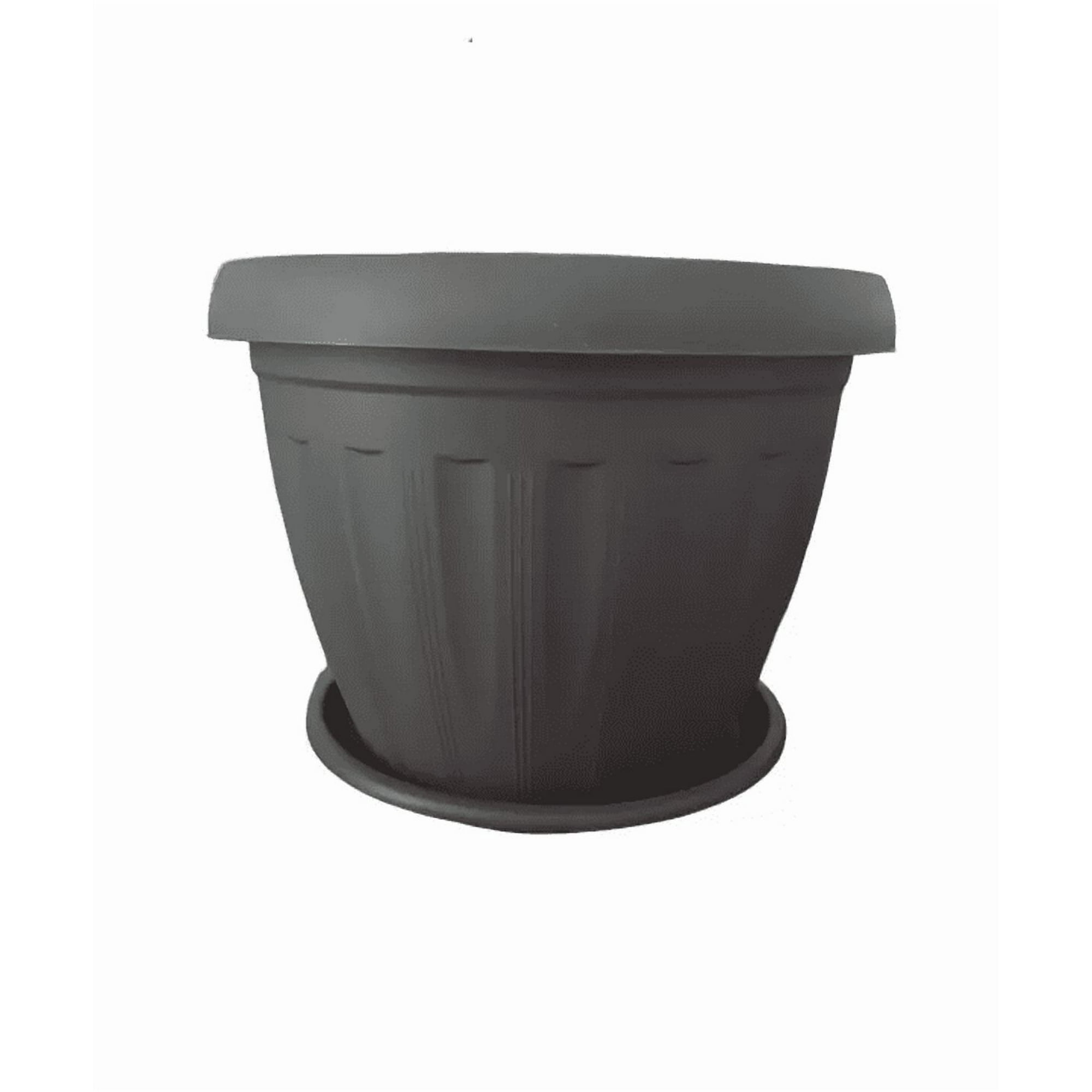 Genérico - Macetero Redondo Con Plato 30cm Gris