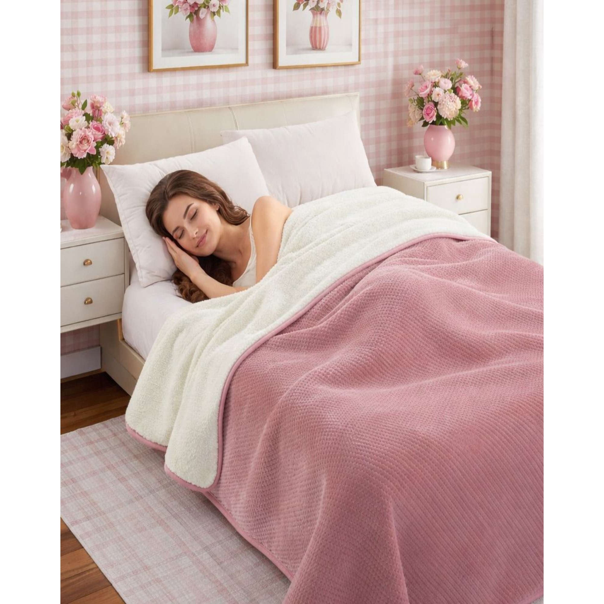 Imac Hogar - Frazada Con Chiporro Elegante Plaza Y Media 150x200cm Rosa