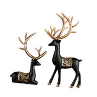 Magideal - Esculturas De Ciervos, Estatuas De Animales, Decoración De Mesa, Decoración De Mesa De Resina, Figuras Decorativas Para Estantería Y Escritorio, 2 Uds Negro