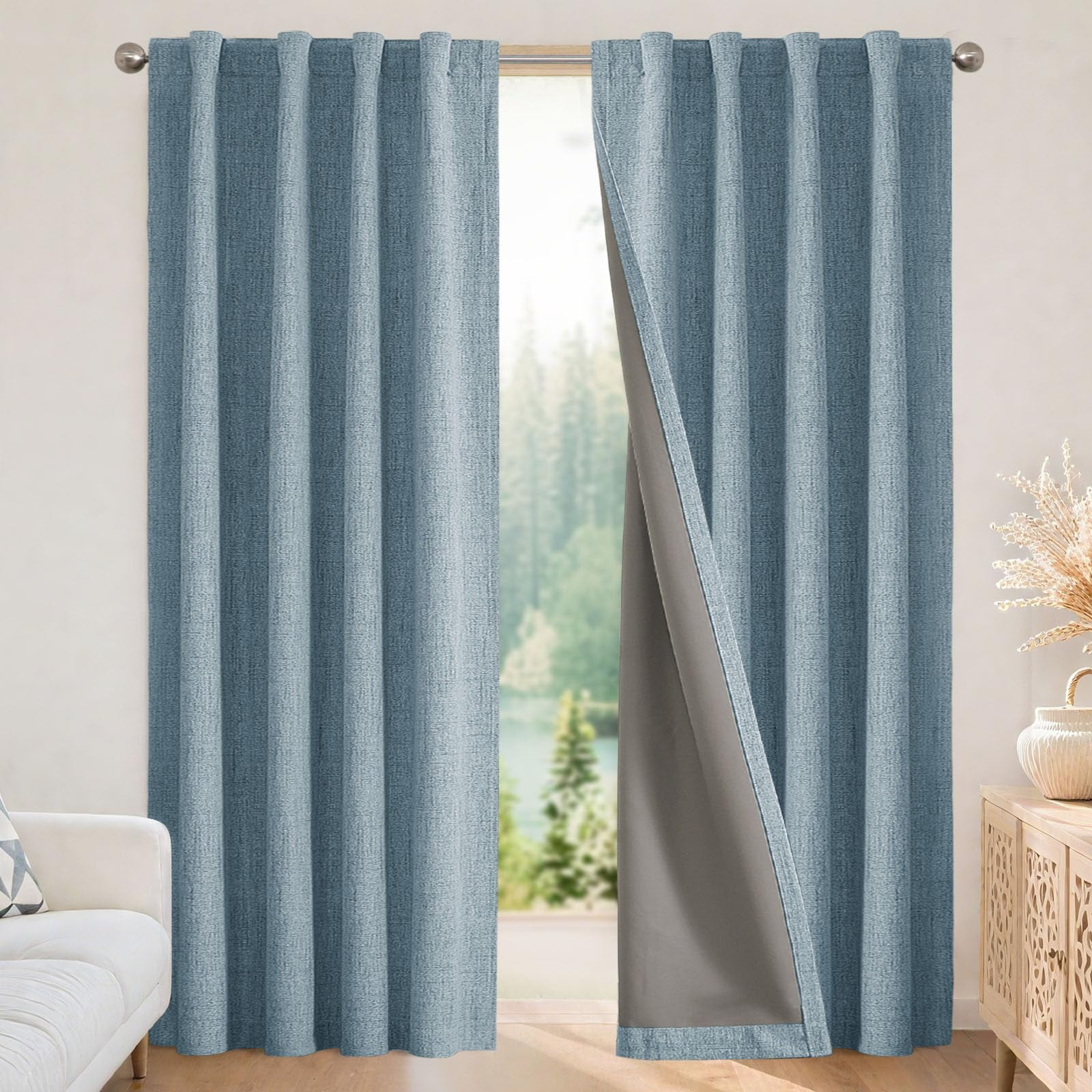 Cortinas Joydeco Blackout Con Aislamiento Térmico De 168 X 229 Cm, Color Azul Cielo