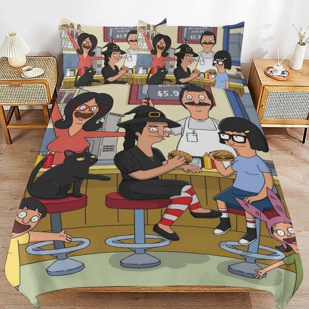 Juego de funda nórdica de Bob's Burgers, juego de ropa de cama de 3 piezas, juego de funda nórdica decorativa