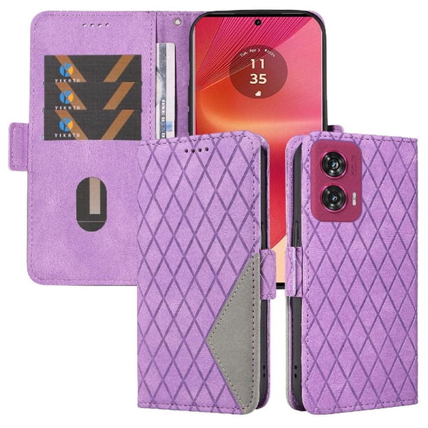 Funda Cartera para Motorola Edge 50 Fusion 5G con Tarjetero Soporte y Correa Morado