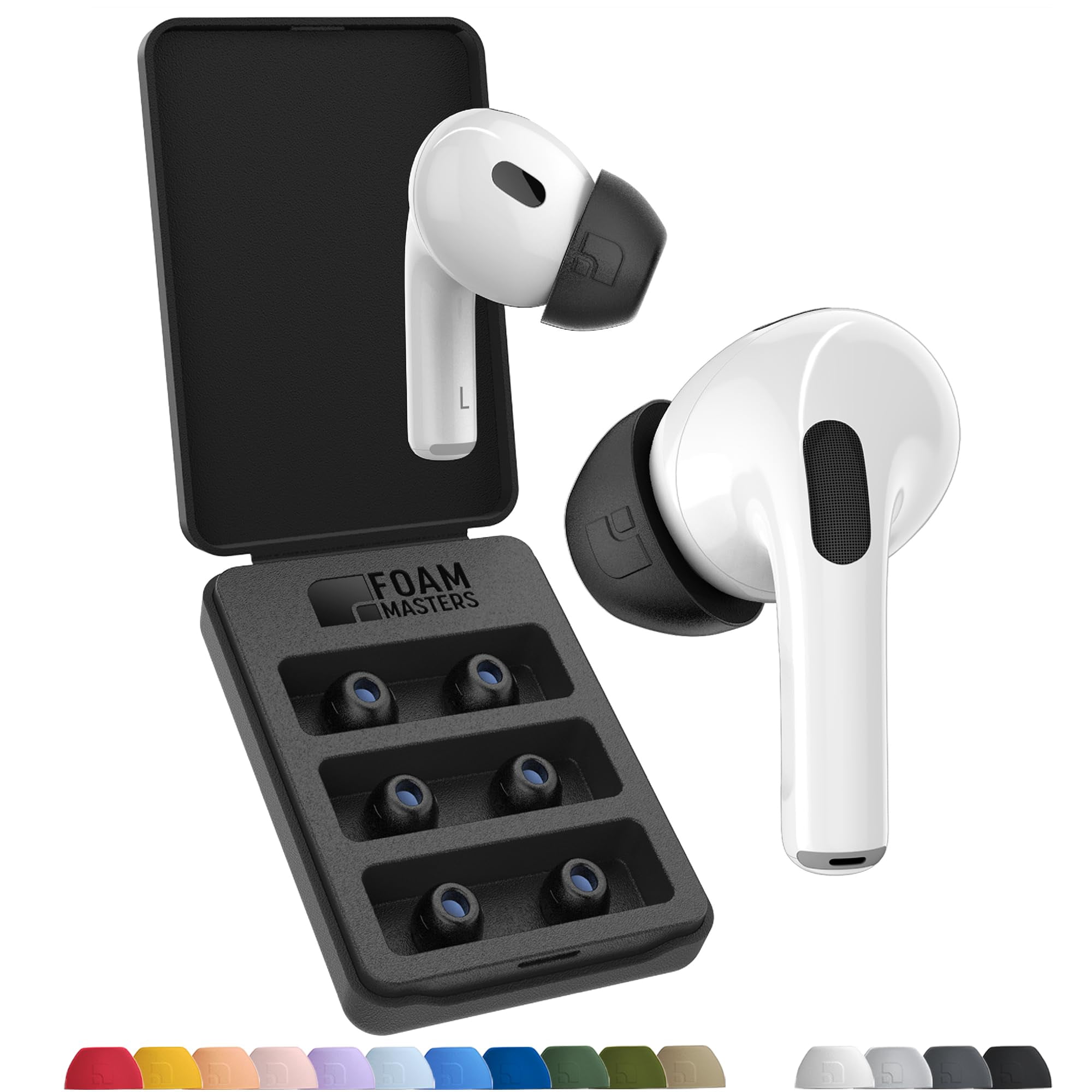 Autoline Pro - Puntas De Espuma Viscoelástica Ultra-premium Foam Masters Para Airpods Pro De 1.ª Y 2.ª Generación | 3 Pares | Medianas, Negras