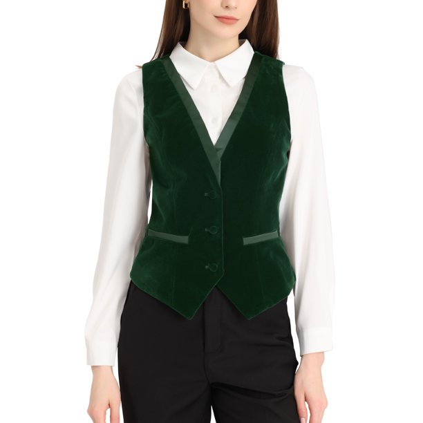 INSPIRE CHIC Chaleco de Traje de Terciopelo para Mujer Retro Sin Mangas Steampunk Blazer Chaleco Elegante XL Verde Oscuro