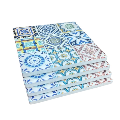 Oem - Set 4 Posavasos Colorido Ceramica Y Corcho 4 Piezas Cuadrado M2