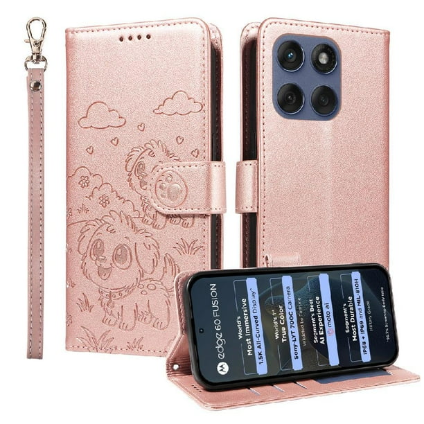 Funda Billetera FOXDOCK Compatible con Motorola Edge 60 5G, Diseño Perrito Tierno, Ranuras para Tarjetas y Soporte Plegable