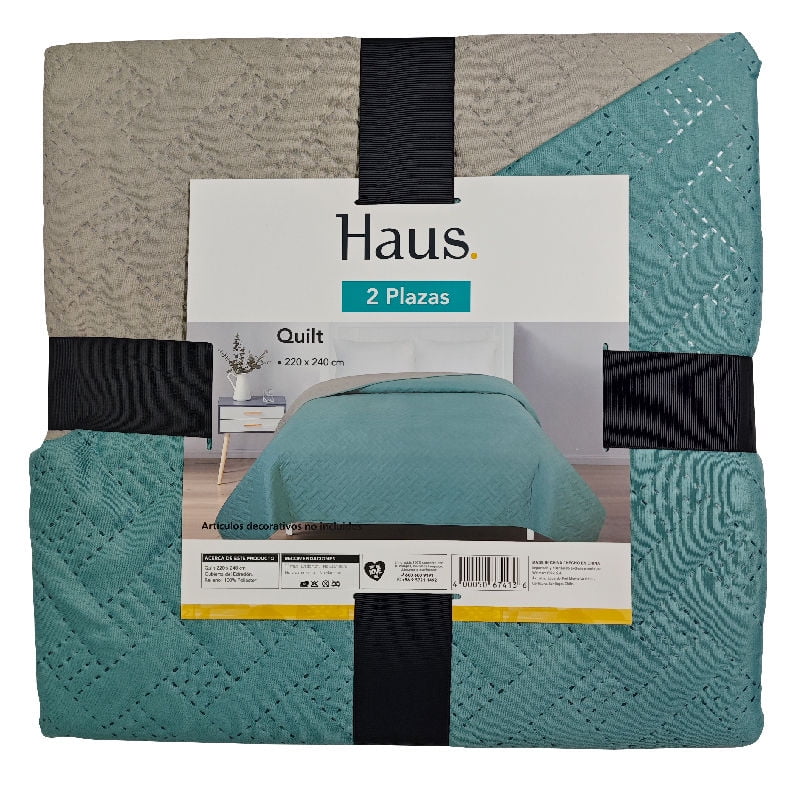 Haus - Quilt Bicolor 1.5 Plaza Verde Gris 100% Poliéster