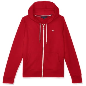 Sudadera Con Capucha Con La Bandera De Tommy Hilfiger Y Cremallera Escarlata Para Mujer, Talla Lg
