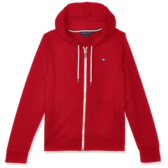 Sudadera con capucha con la bandera de Tommy Hilfiger y cremallera escarlata para mujer, talla 2XL