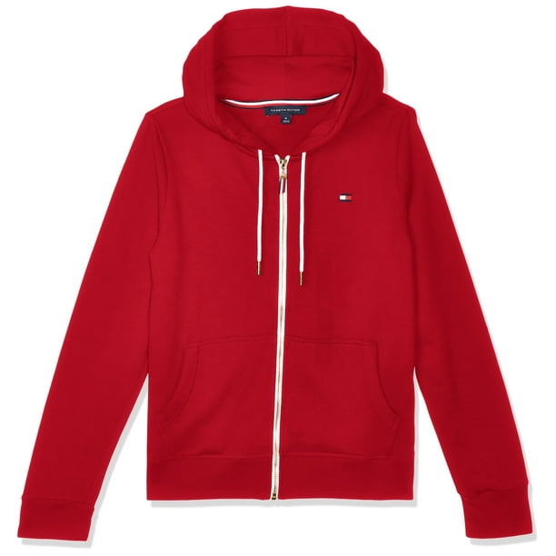 Sudadera con capucha con la bandera de Tommy Hilfiger y cremallera escarlata para mujer, talla 2XL
