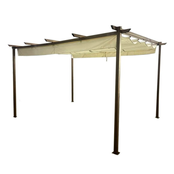 Pérgola Rústica con Tela Retráctil 3x4mt Marfil