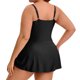 thumbnail image 4 of Agnes Orinda Traje de Baño de Una Pieza para Mujer Tallas Grandes con Control de Abdomen, Cuello en V, Traje de Baño Plisado con Falda para Playa y Piscina 2X Negro, 4 of 8