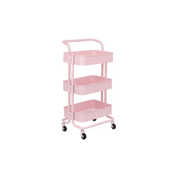 Carrito Organizador Metálico 3 Niveles Multiusos Con Ruedas Rosa