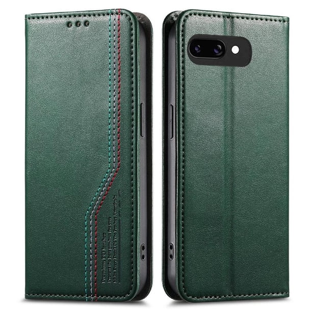 Funda tipo cartera para Google Pixel 9A de piel con cierre magnético, ranuras para tarjetas y correa para la muñeca Verde