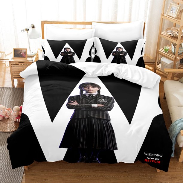 Wednesday-Addams 3 PCS Comforter Set with 2 Pillowcases,Wednesday-Addams Bedding Set Sheet Set for Kids Adults,All Season Lightweight
