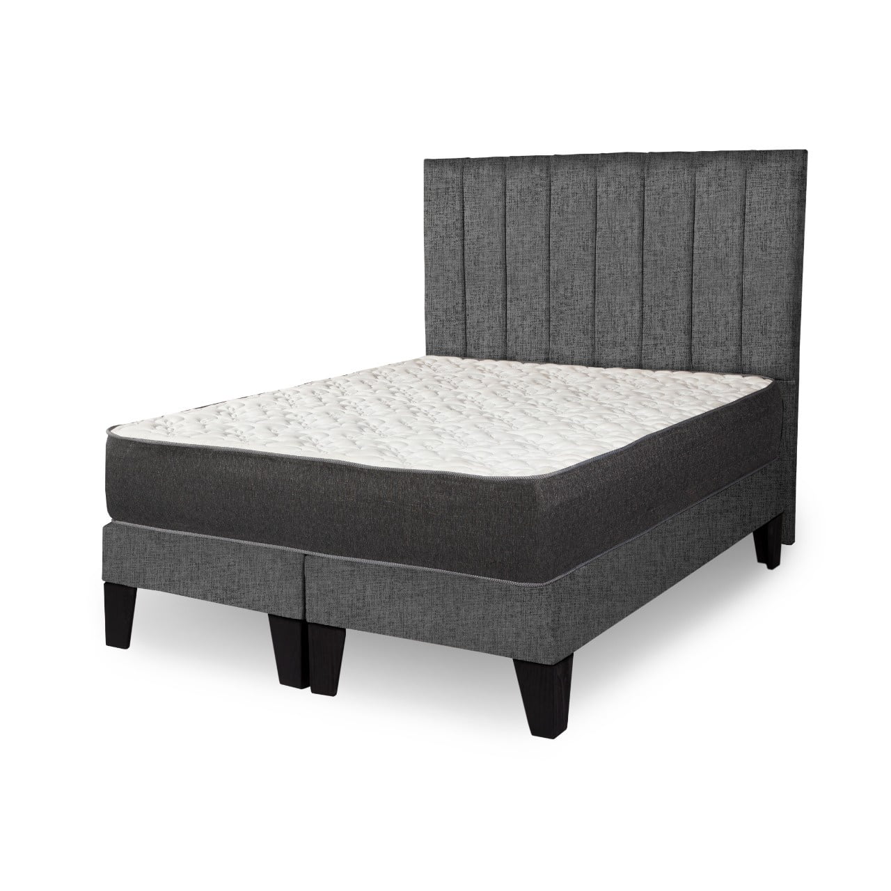 M Sole - Cama King Size Completa Base Americana + Colchón De Resortes + Respaldo Barras Grafito