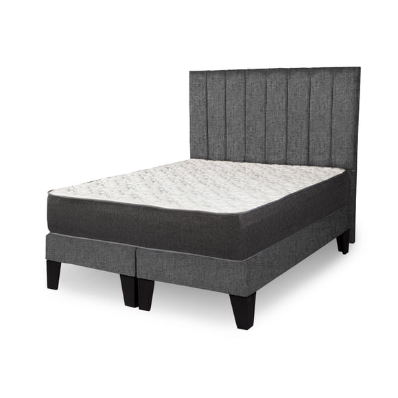 Cama King size completa Base americana + colchón de resortes + respaldo barras grafito