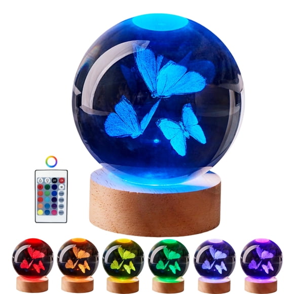 Lámpara Conalisk 3D Mariposa Bola de Cristal 8 cm 16 colores