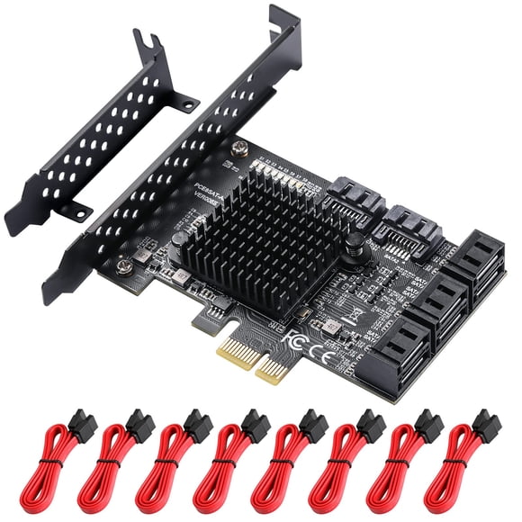 Tarjeta PCIe SATA 3.0 de 8 puertos MZHOU con 8 cables de perfil bajo