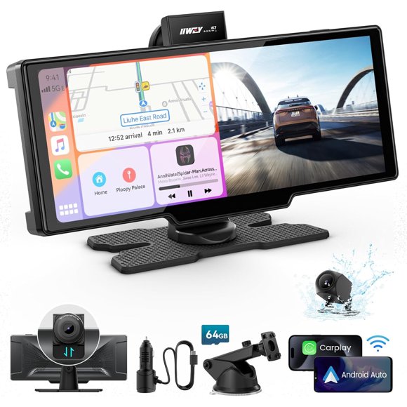 Monitor Portátil CarPlay IIWEY IK7 de 10 Pulgadas con Cámara 4K