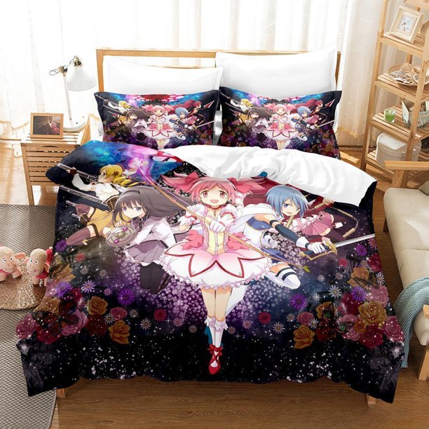 New Kawaii Girl Anime Puella Magi Madoka Magica Bedding Set Cartoon Anime three-piece set Adult Kid Bedroom Duvet cover Sets Bed Sheets