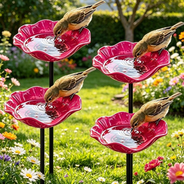 Estacas jardín flor metal hechas mano 4 uds baño pájaros estación riego abejas jardín