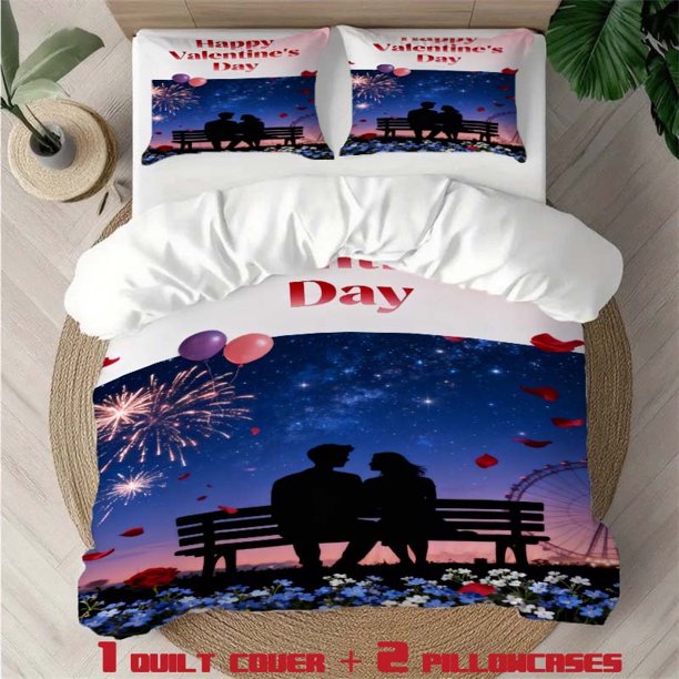 3pcs Holiday Creative Greeting Card Themed Printed Bedding Set Duvet Cover and Pillowcases