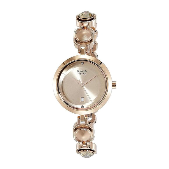 Reloj analógico Titan Raga Viva 2606WM02 para mujer en oro rosa