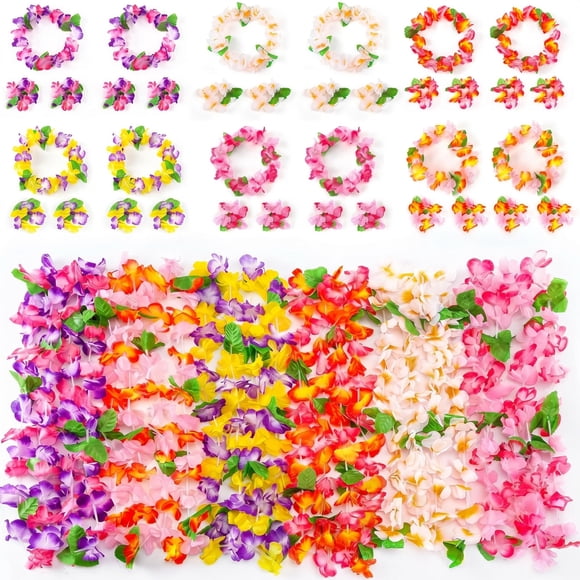 FUTUREPLUSX Set de 48 piezas hawaianas: 12 guirnaldas, 12 diademas y 24 pulseras