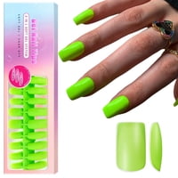 Puntas De Gel Para Uñas Sxvme, Cuadradas, Medianas, Verde Neón, 300 Unidades Con Pegamento