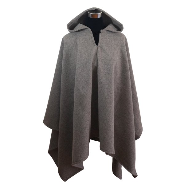 Poncho Melton Capucha 100% Lana - Largo - Gris Claro