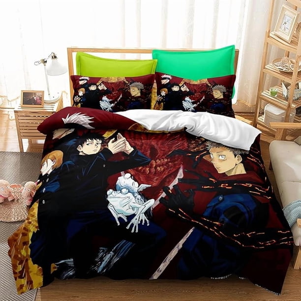 Cartoo-n Anim-e Duv-et Co-ver B-dding Jujuts-u Kaisen 3- Piece Se-tBed D-uvet Cov-er with Pillo-wcases S-uper- Soft Duvet C-over wit-h Pillo-wcases