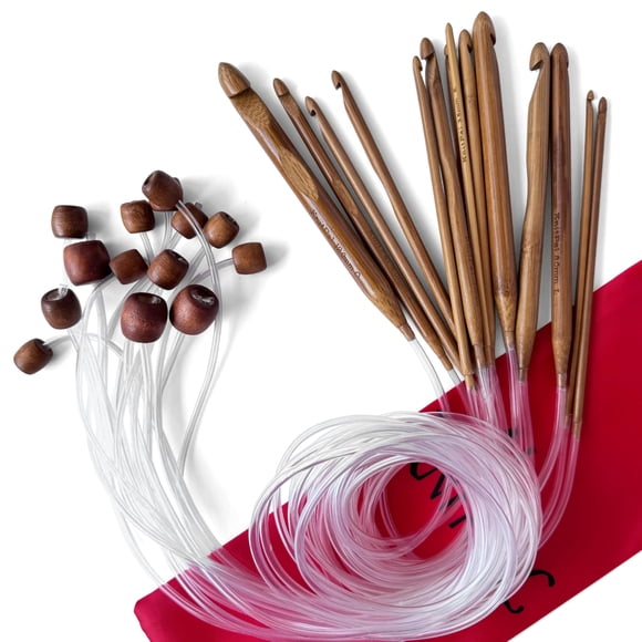 Ganchos de Crochet Tunecino KnitPal 80 cm Set de 14 Tallas con Cable