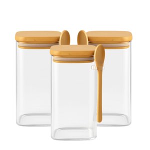 Disparo - Set 3 Frascos Contenedores 900Ml Vidrio 15Cm Cuadrado Cuchara