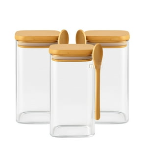 Disparo - Set 3 Frascos Contenedores 900Ml Vidrio 15Cm Cuadrado Cuchara