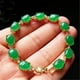 thumbnail image 3 of Pulsera de jade verde con forma de huevo para mujer, chapada en oro de 18 quilates., 3 of 7