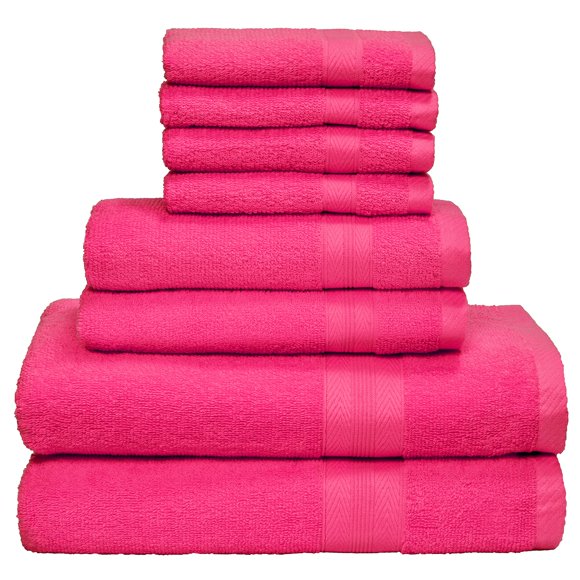 Juego de toallas BOUTIQUO de 8 piezas, 100% algodón hilado en anillos, rosa intenso