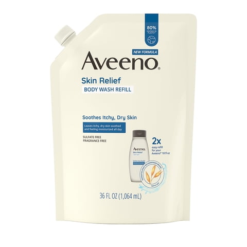 Gel De Baño Aveeno Skin Relief, Sin Fragancia, Recambio De 1,06 L