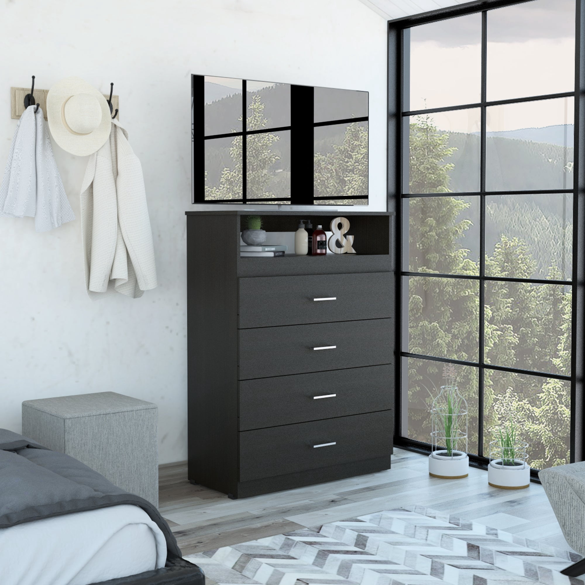 Tuhome - Cómoda Z-80 4 Cajones Tv 40" Wengue