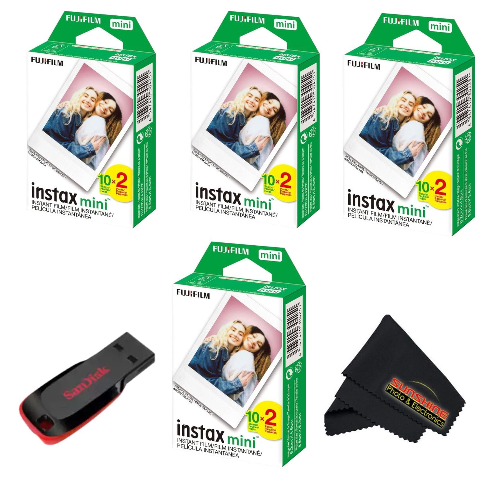 Película Fujifilm Instax Mini 4 Paquetes Dobles Con Usb Y Paño De Limpieza