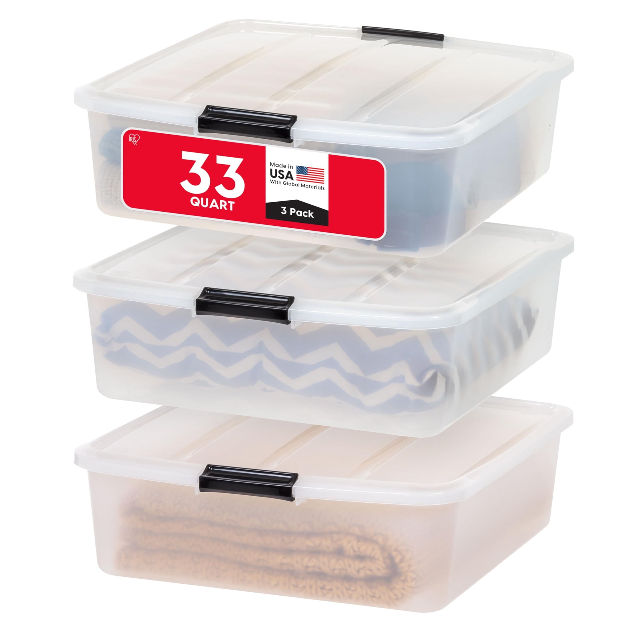 Papelera Organizadora Iris Usa De Plástico De 33 Cuartos De Galón Para Debajo De La Cama, Paquete De