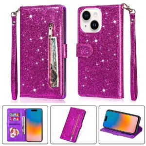 Foxdock - Funda Para Elegante Funda Iphone 15 Glitter Con Cremallera-Ideal Para El Uso Diario