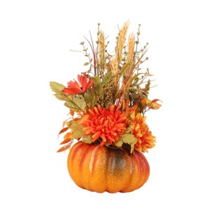 Magideal - Calabaza Artificial De Halloween Con Flores, Adorno De Arreglo Floral De Centro De Mesa Para Otoño, Acción De Gracias, Decoración De Mesa