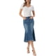 thumbnail image 2 of INSPIRE CHIC Falda Midi de Mezclilla Lavada con Cola de Pescado de Cintura Alta con Dobladillo Crudo Moda Casual con Bolsillos para Mujer Regreso a Clases L Azul Oscuro, 2 of 6